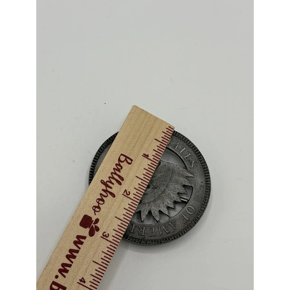 Vintage 1877 Indian Head Cent Coin Belt Buckle Western‎ Silver Tone USA Made